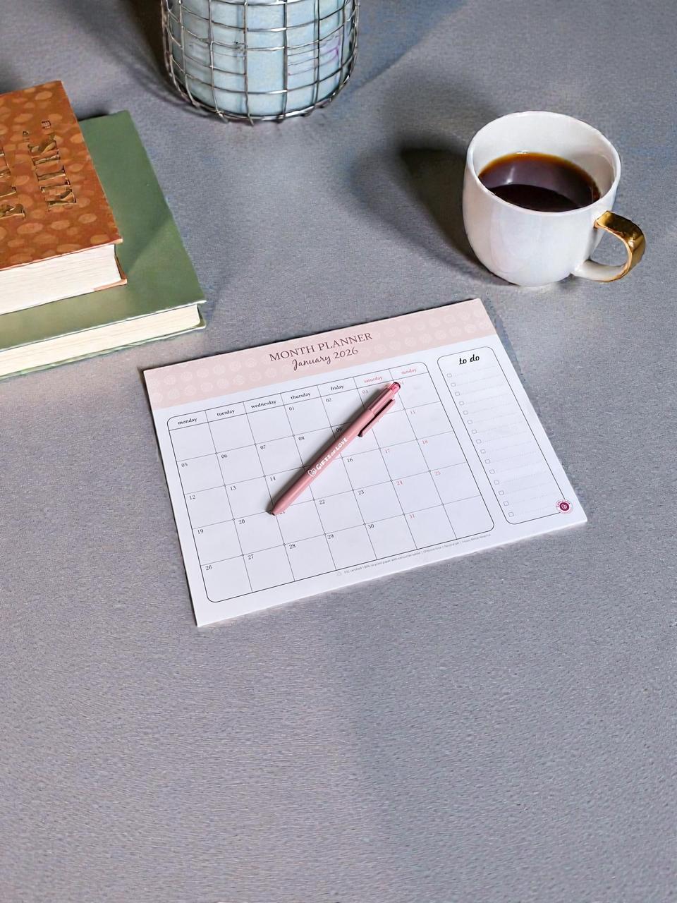 2026 Dated Monthly Planner Notepad with Pen  Table