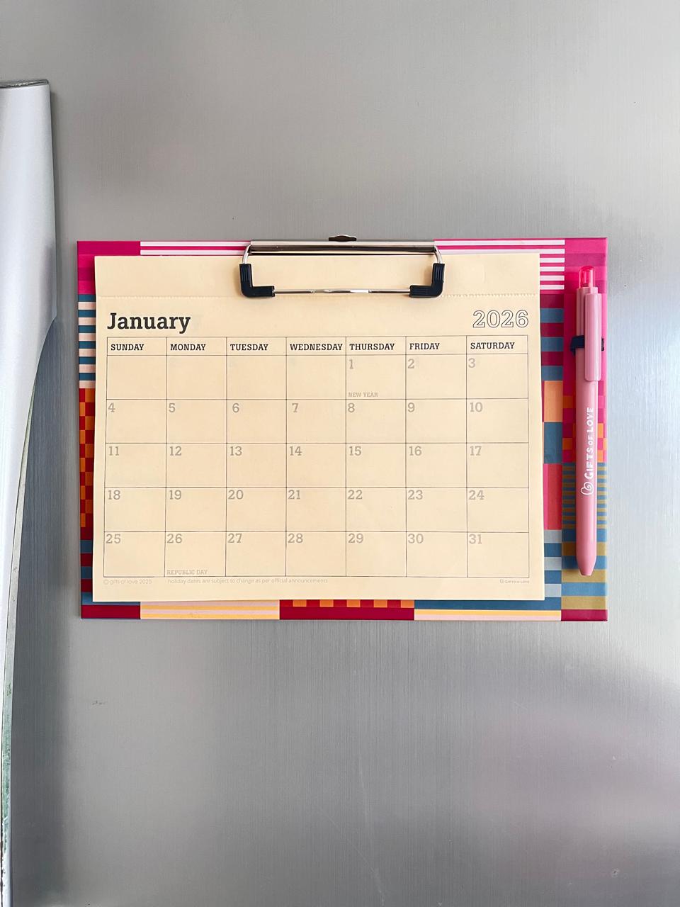 2026 Magnetic Fridge Calendar & Wall Mountable Clipboard with Pen 