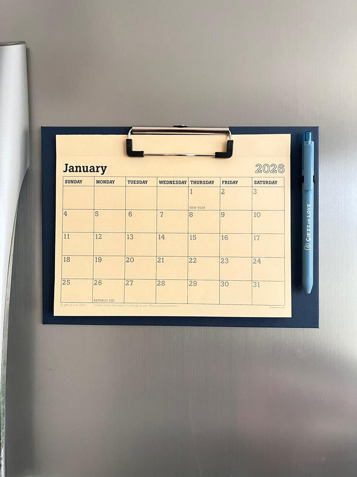2026 Magnetic Fridge Calendar & Wall Mountable Clipboard with Pen