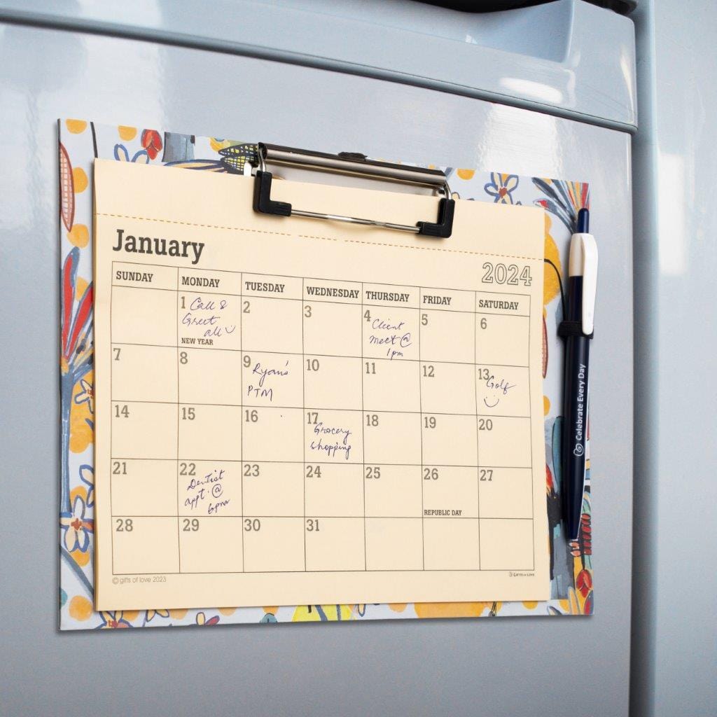 2024 Magnetic Fridge Calendar & Wall Mountable Clipboard & Pen | Gifts ...