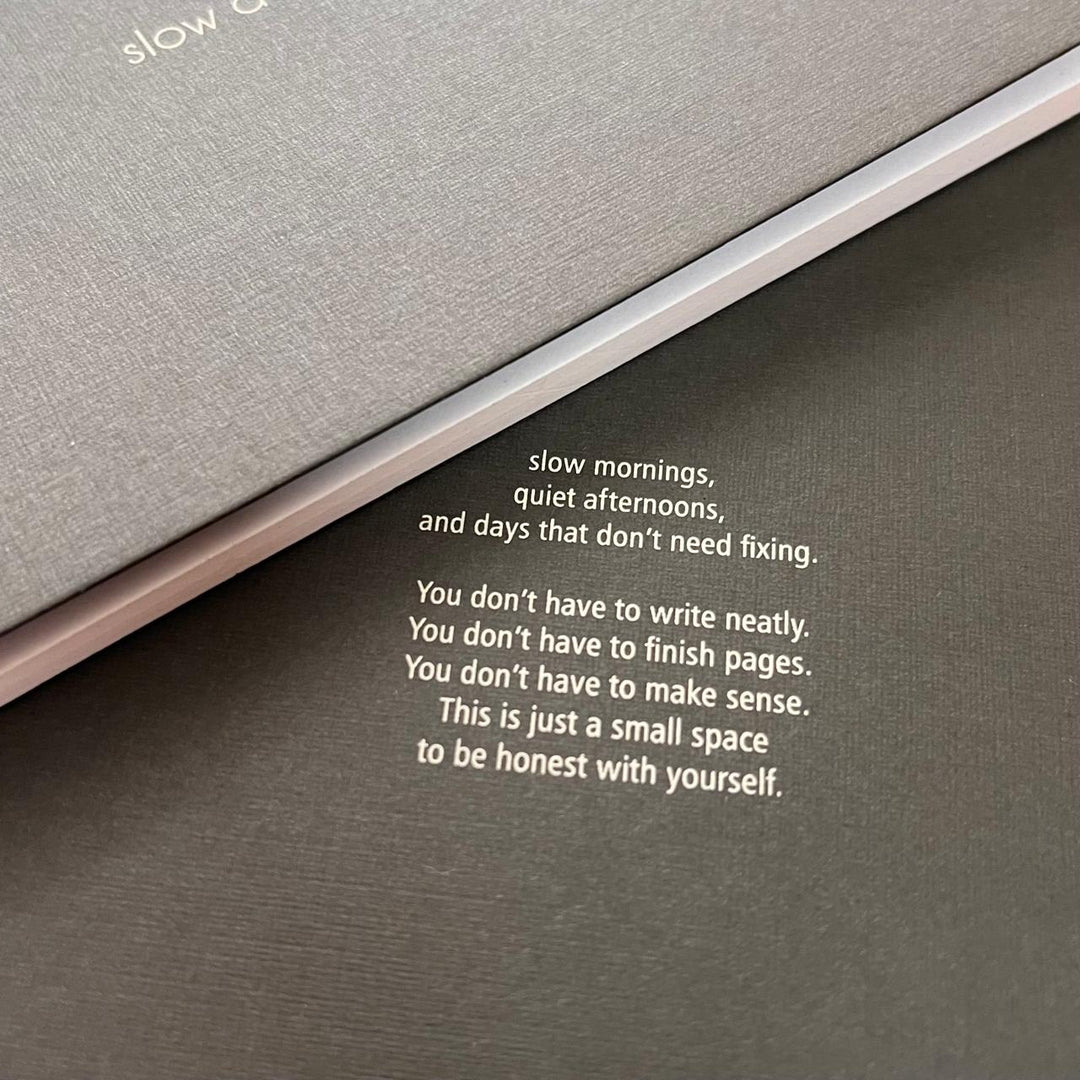 Screen printed back cover of slow days notebook 