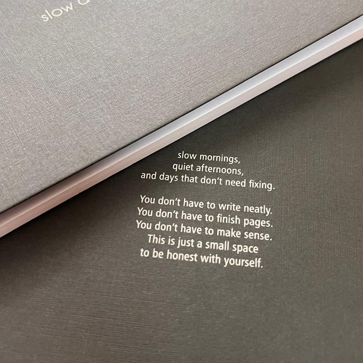 Screen printed back cover of slow days notebook 