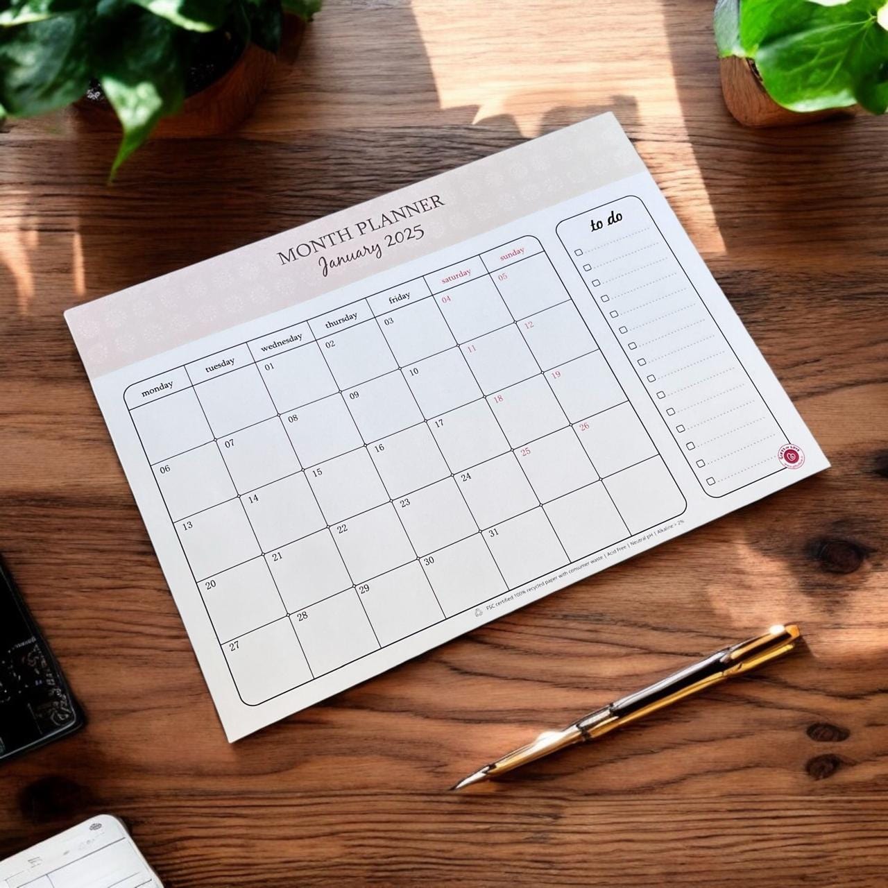 2025 Dated Monthly Planner Notepad | 100% Recycled Paper
