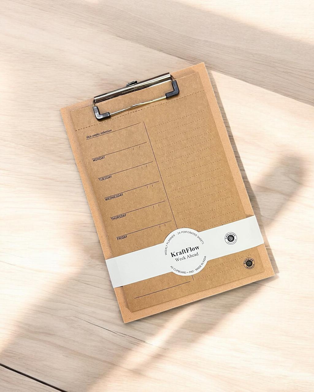 KraftFlow Week Ahead – A5 Weekly Planner with Wooden Clipboard