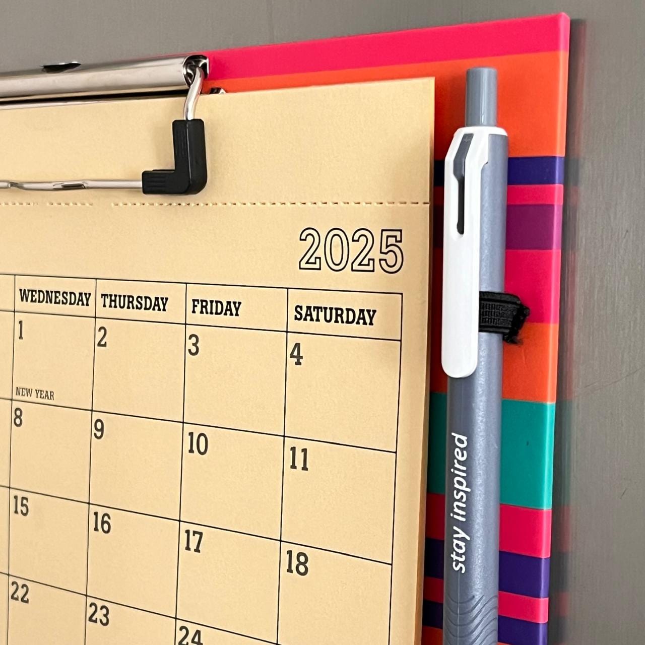 2025 Magnetic Fridge Calendar & Wall Mountable Clipboard with Pen