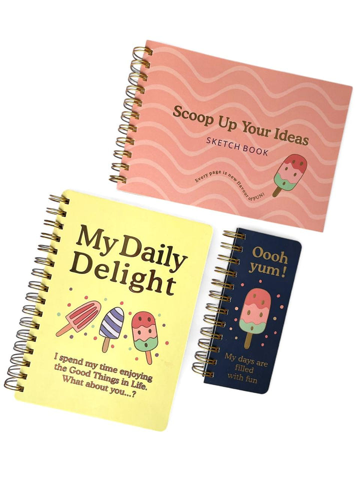     Daily Delight notebook and sketchbook collection with colourful ice cream inspired covers