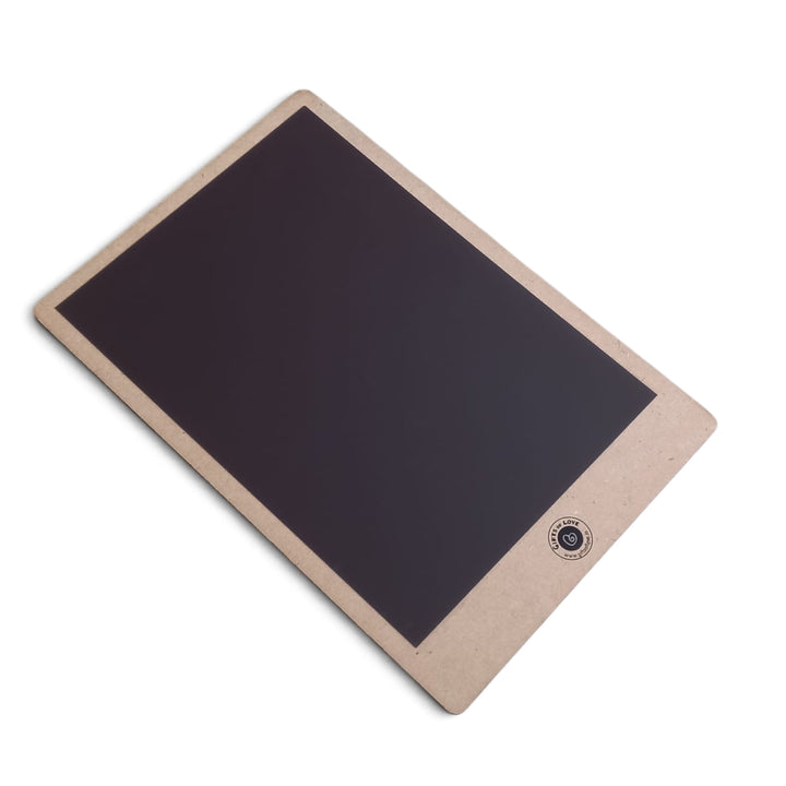 A rectangular magnetic slate writing tablet with a dark black slate surface and a light beige wood grain frame, shown on a plain white background.