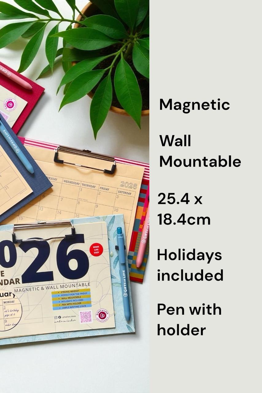 2026 Magnetic Fridge Calendar & Wall Mountable Clipboard with Pen