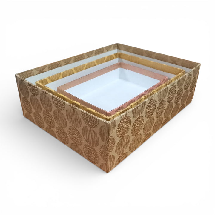 Inside image of Set of 3 nesting Gift Boxes made in our Hinode Collection with sustainable handmade paper on a white background.