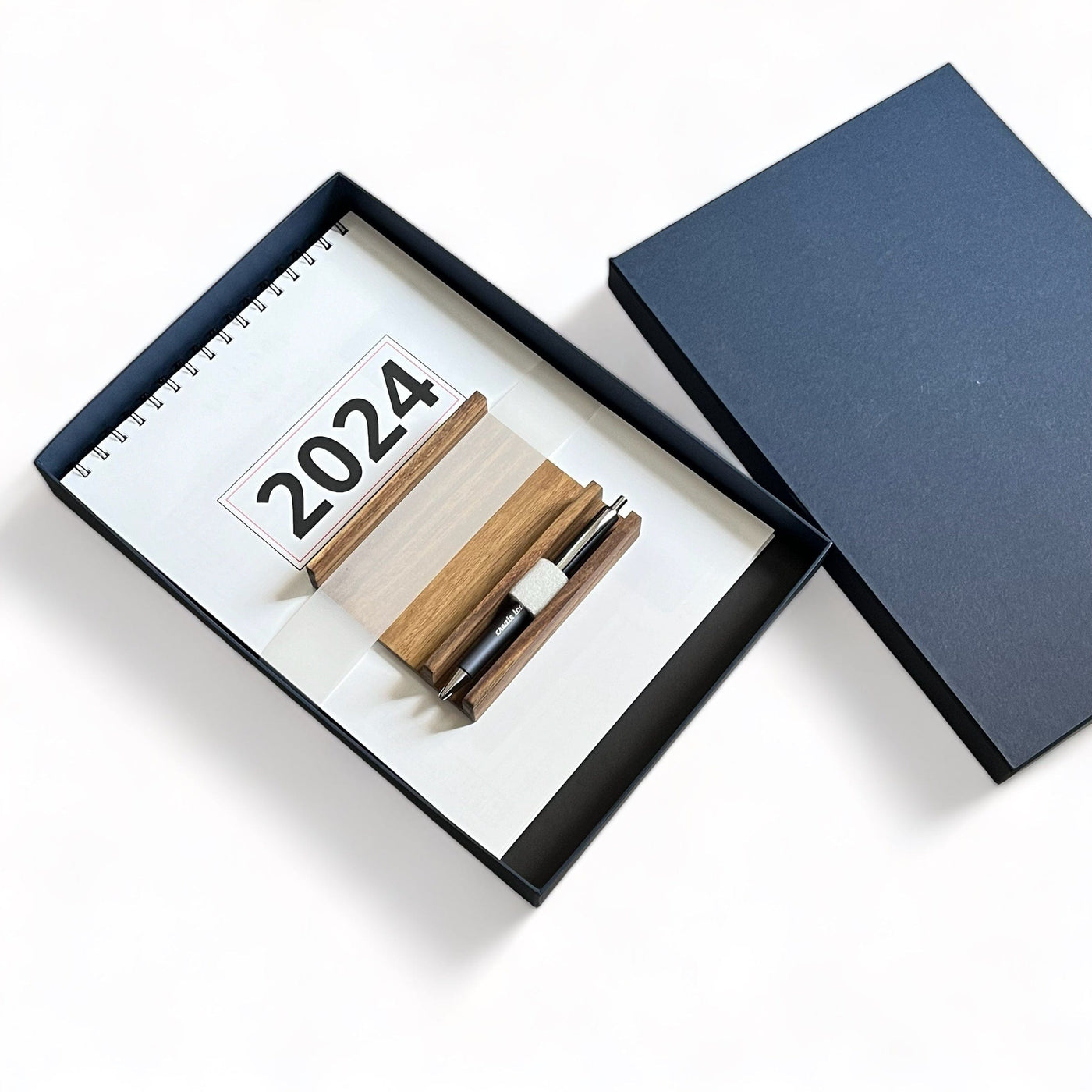 2024 Desk Calendar with pen and wooden stand | 100% Recycled Paper