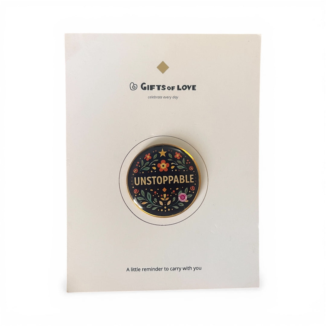 Circular badge pin with &