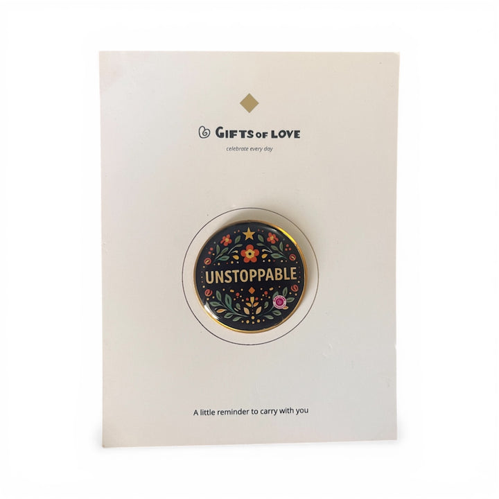 Circular badge pin with &
