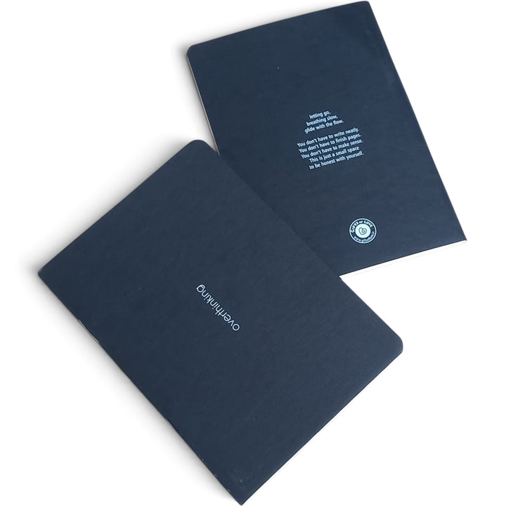 Overthinking – front &amp; back
Overthinking A6 pocket notebook with navy screen printed soft cover