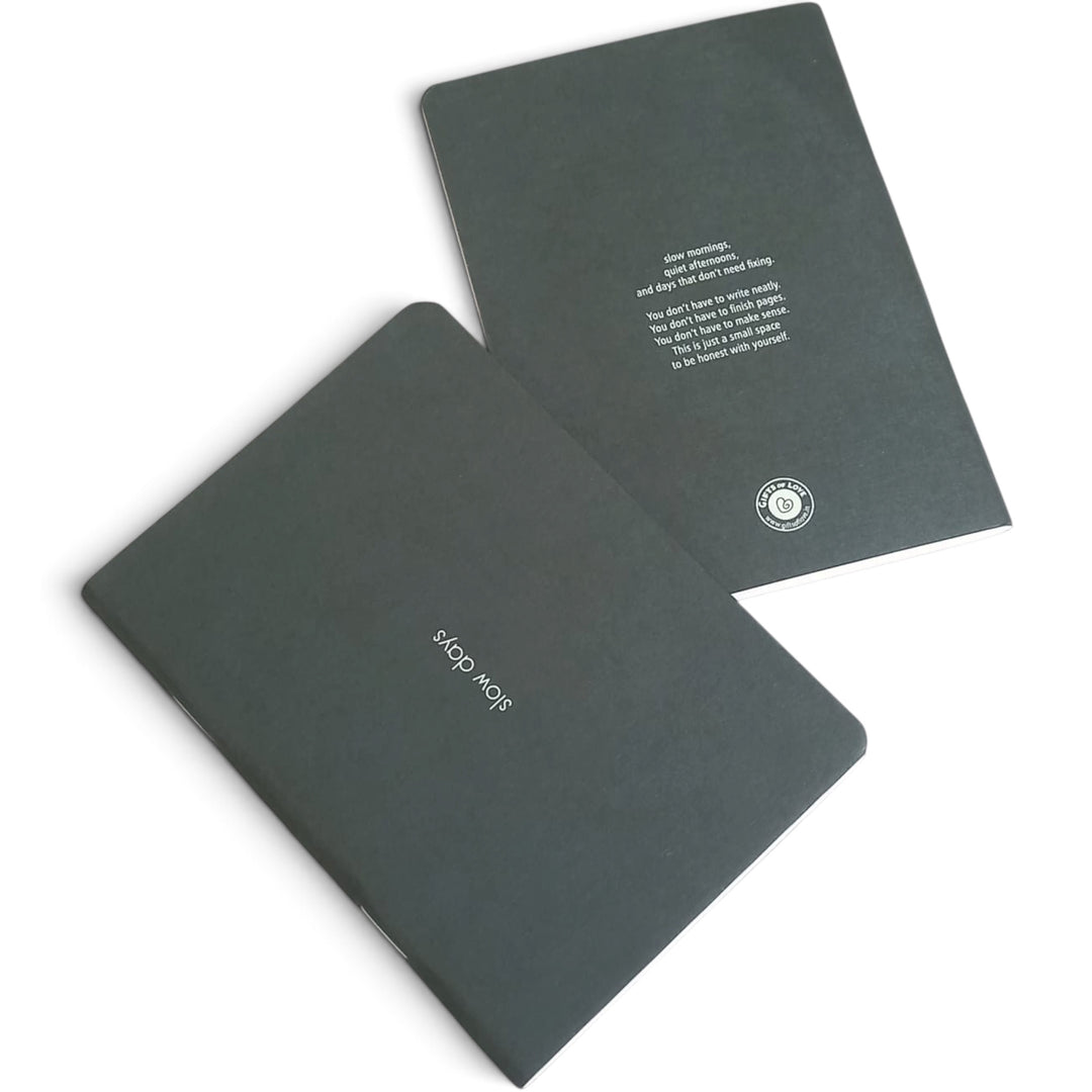 Slow Days A6 unruled notebook with green screen printed soft cover