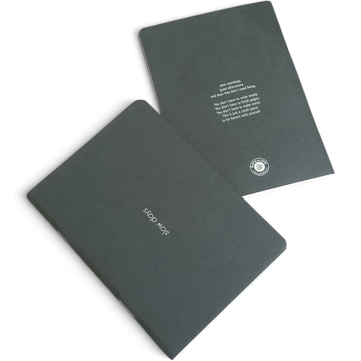 Slow Days A6 unruled notebook with green screen printed soft cover