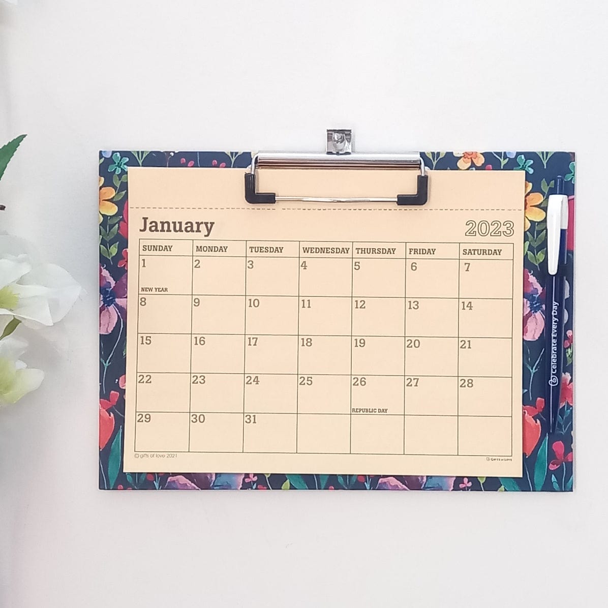 Gifts of Love 2023 Fridge Calendar & Wall Mountable Clipboard Calendar with Pen