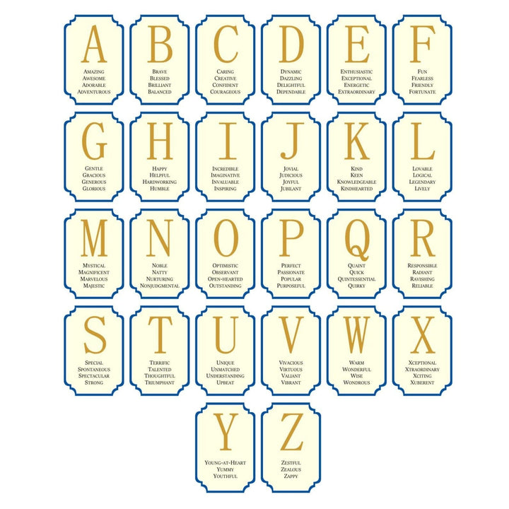 4 describing words with each alphabet. Here’s a list of them all.