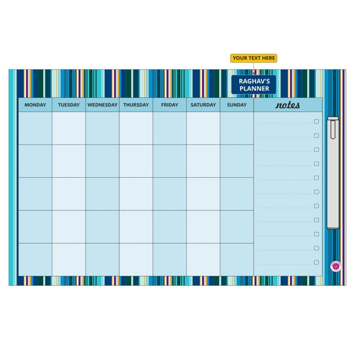 Gifts of Love Dry Erase Board Big - Blue Stripe Month Planner