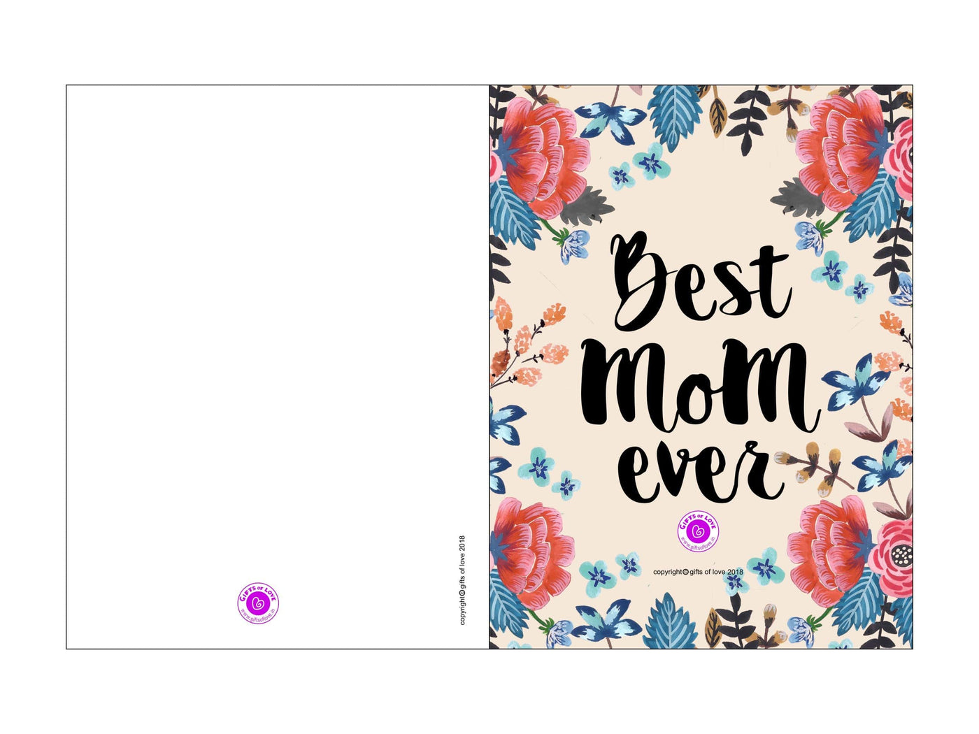 Printable Greeting Card Camellia 'Best Mom Ever' 5x3.75in