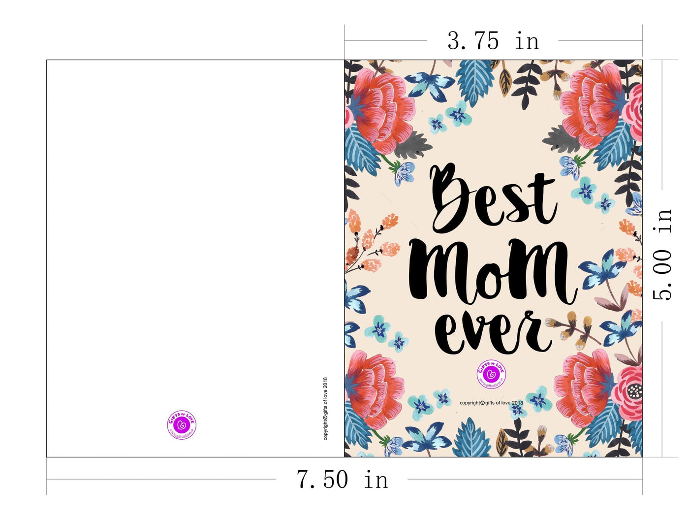 Printable Greeting Card Camellia 'Best Mom Ever' 5x3.75in