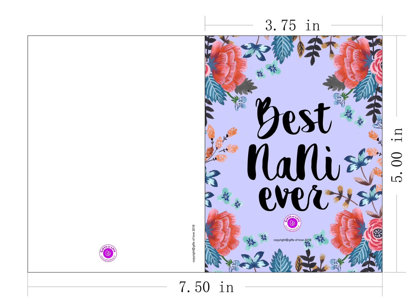 Printable Greeting Card Camellia 'Best Nani Ever' 5x3.75in